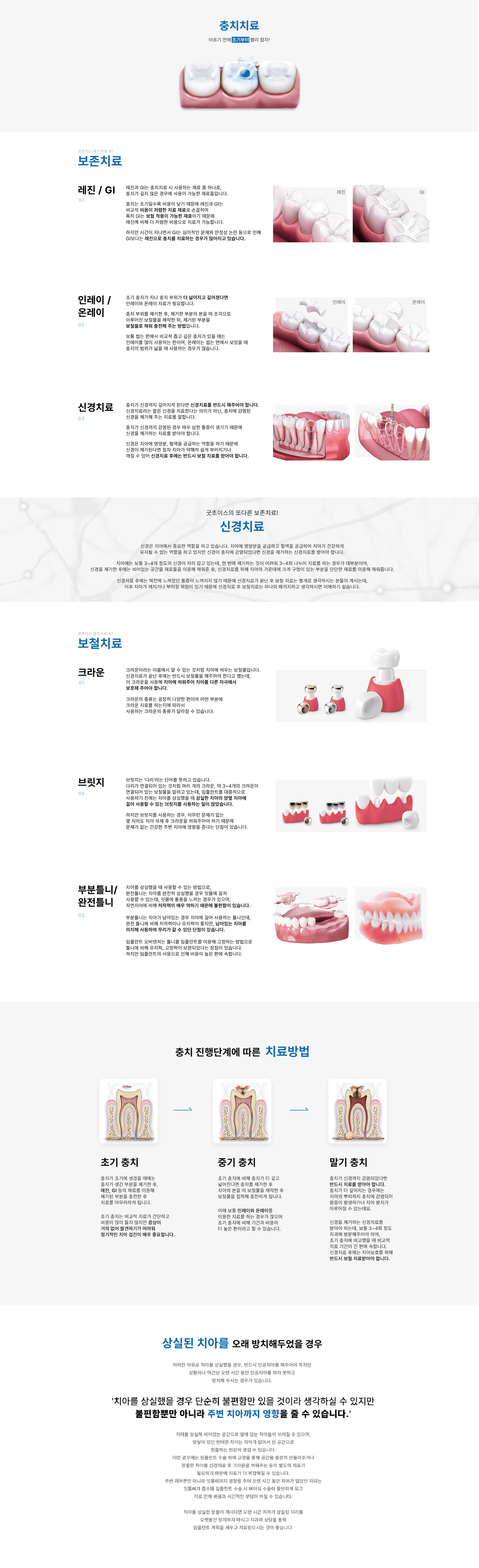 굿초이스치과 충치치료 진행 안내, 충치가 초기에 생겼을 때에는 충치가 생긴 부분을 제거한 후, 레진, GI 등의 재료를 이용해 제거된 부분을 충전한 후 치료를 마무리하게 됩니다.  초기 충치는 비교적 치료가 간단하고 비용이 많이 들지 않지만 증상이 거의 없어 발견하기가 어려워 정기적인 치아 검진이 매우 중요합니다.